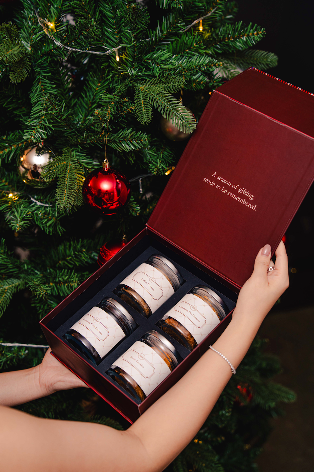 Terracotta Christmas Gift box with four artisanal cookies, thoughtfully crated for christmas gifting